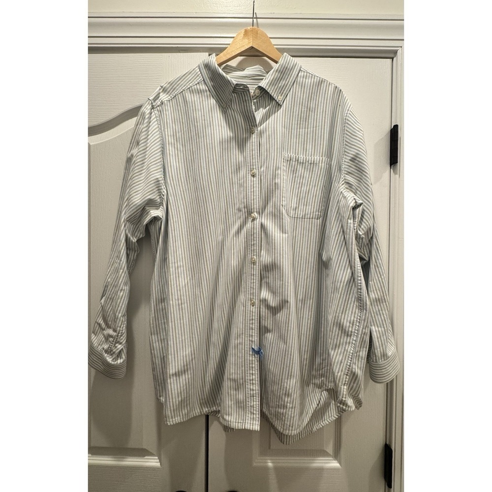 L.L.Bean Shirt Mens XXXL Blue Green Wrinkle Free Button Down Cotton Long Sleeve